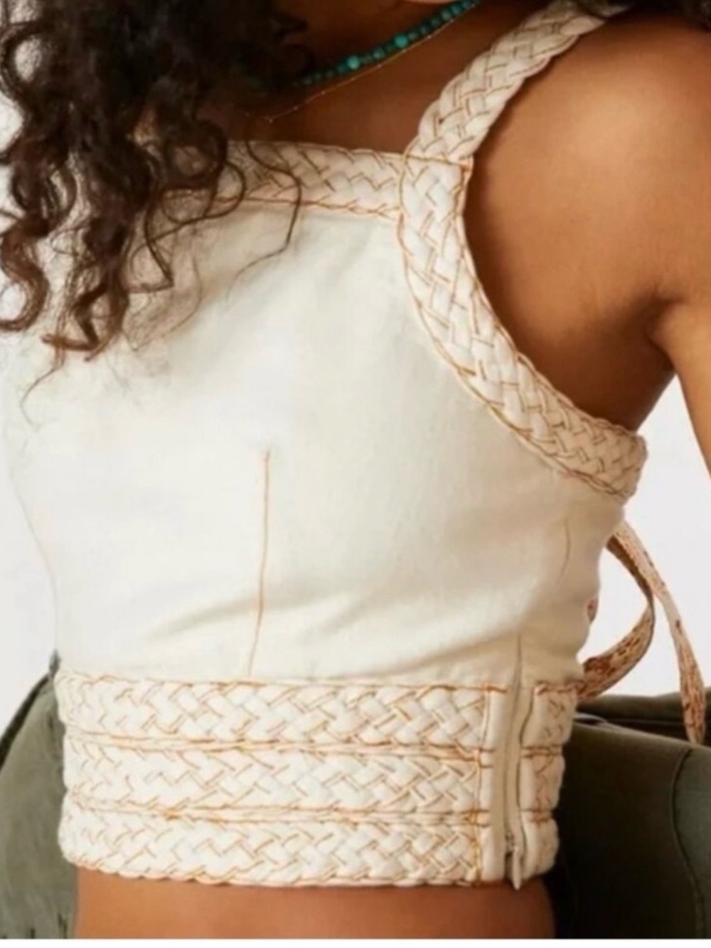 Anthropologie Cream Braided-Strap Crop Tank